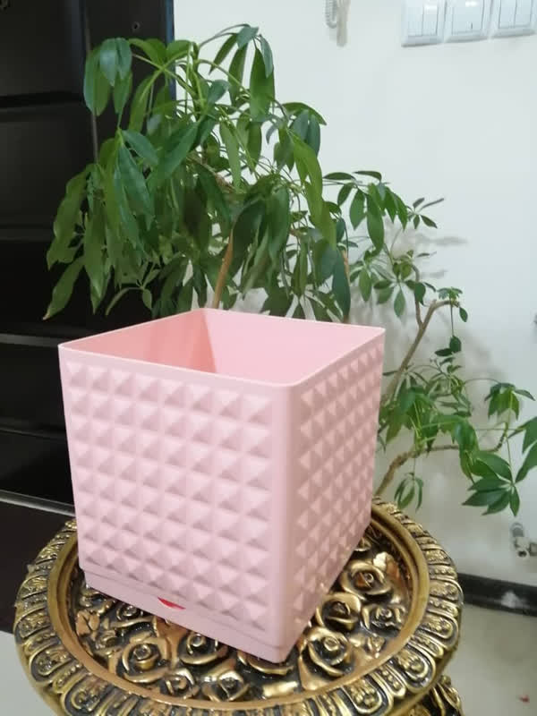 Diamond pattern square plastic vaseگلدان پلاستیکی مربعی طرح الماس